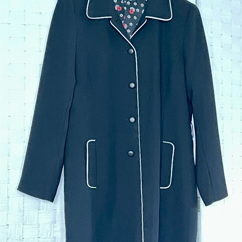 SD Collection Black Trench Coat with White Trim